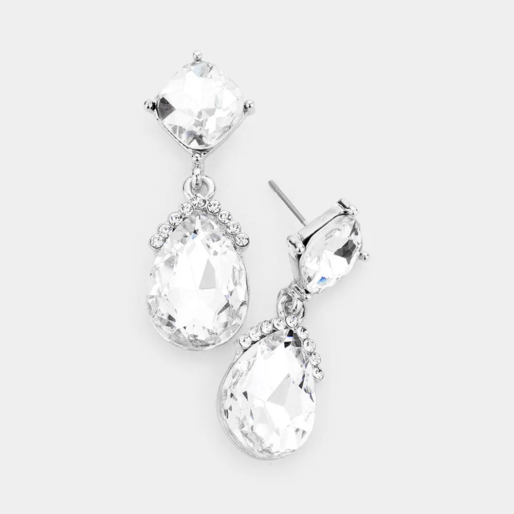 Small Clear Multi Stone and Teardrop Dangle Pageant Earrings | Earrings for Little Girls | 402771