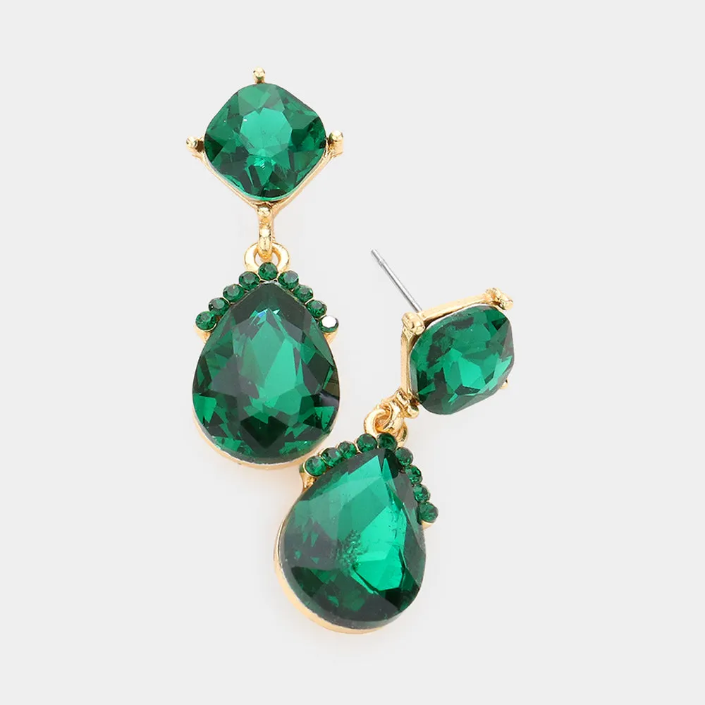 Small Emerald Multi Stone and Teardrop Dangle Pageant Earrings | Earrings for Little Girls | 402765