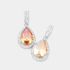 Small Peach CZ Teardrop Dangle Earrings  | Pageant Jewelry |  615533