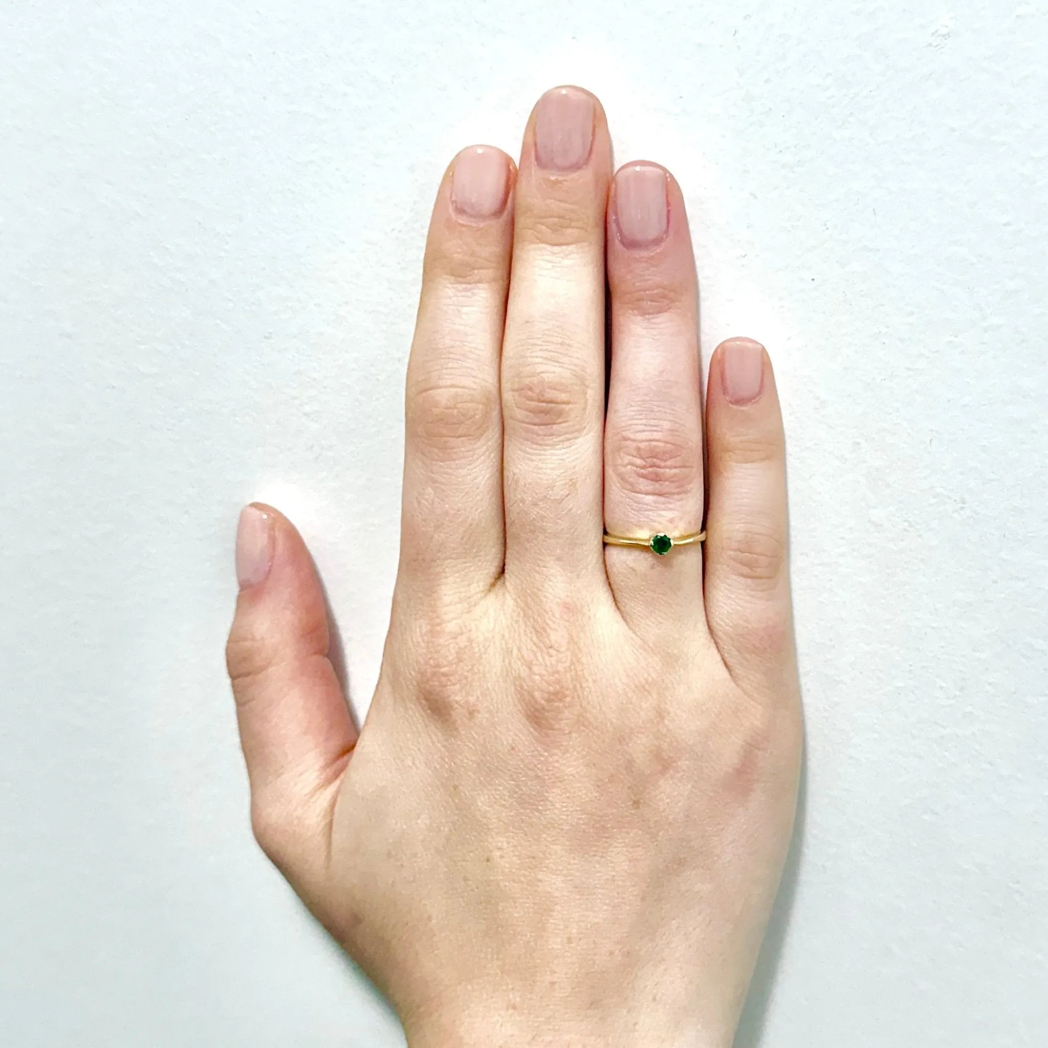Small Vintage 18 Karat Yellow Gold Natural Emerald Solitaire Ring