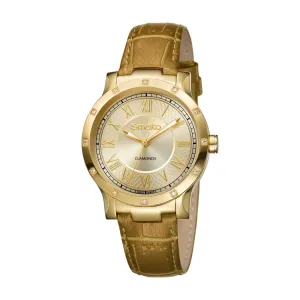 Smalto Ladies Stainless Steel Watch With Light Brown Leather Strap
