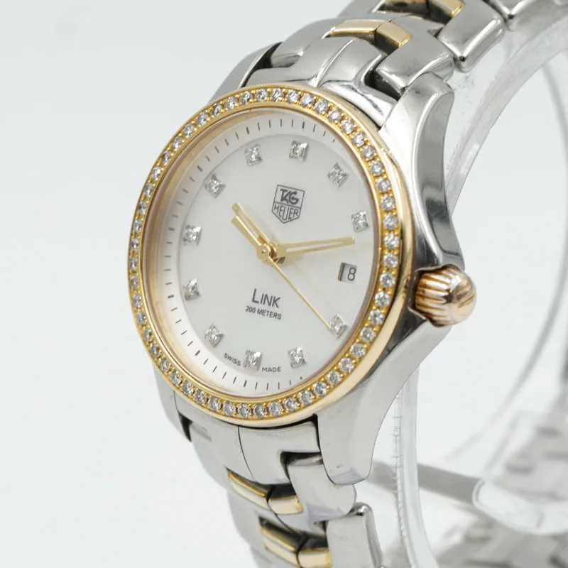 SOLD - Tag Heuer Link WJF1354 Two-Tone 26mm Diamond Bezel Mother of Pearl Dial