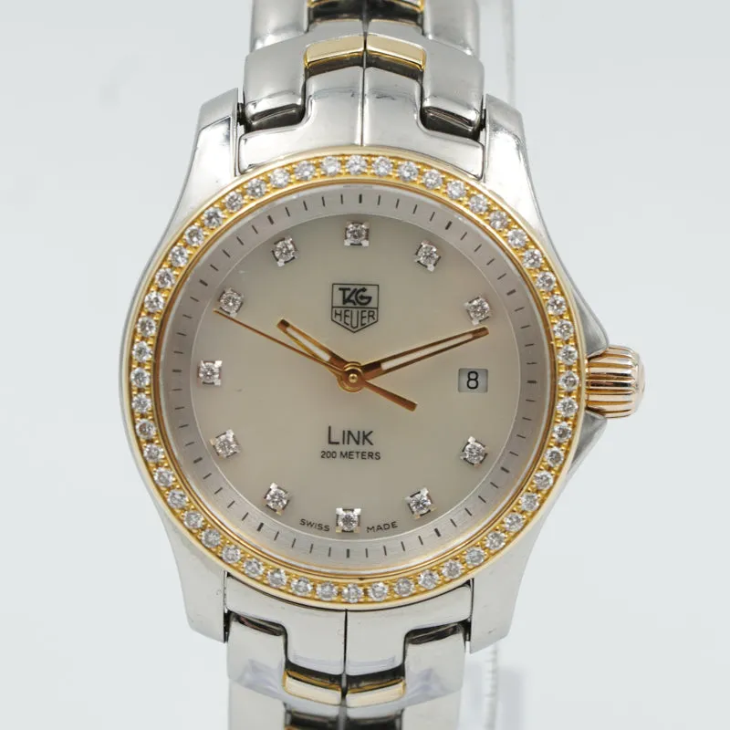 SOLD - Tag Heuer Link WJF1354 Two-Tone 26mm Diamond Bezel Mother of Pearl Dial