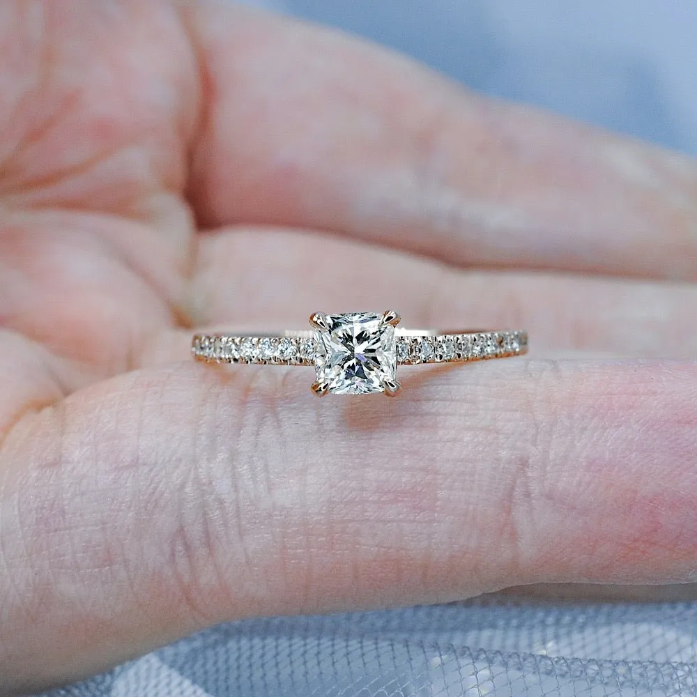 Special 0.80CT Cushion and Round Cut Diamond Engagement Ring in 14KT Rose Gold