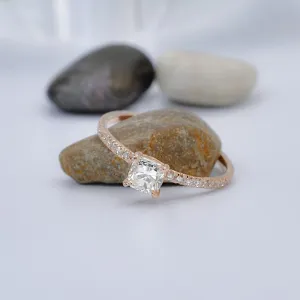 Special 0.80CT Cushion and Round Cut Diamond Engagement Ring in 14KT Rose Gold