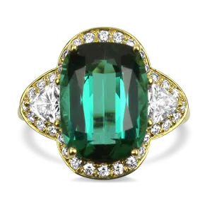 Springer's Collection 18K Yellow Gold Green Tourmaline and Diamond Ring