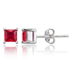 Square 0.8ct Created Red Ruby 925 Sterling Silver Stud Earrings For Women Classic Fashion Jewelry Charms Gift