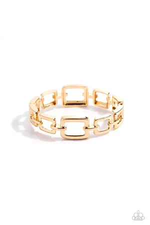 Square Inch - Gold - Chain Link Paparazzi Hinge Bracelet