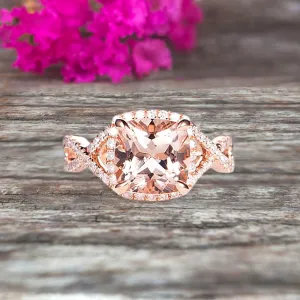 Staggering Looking Cushion Cut Morganite Engagement Ring 10k Rose Gold Halo Wedding Ring Anniversary Promise Surprisingly Ring
