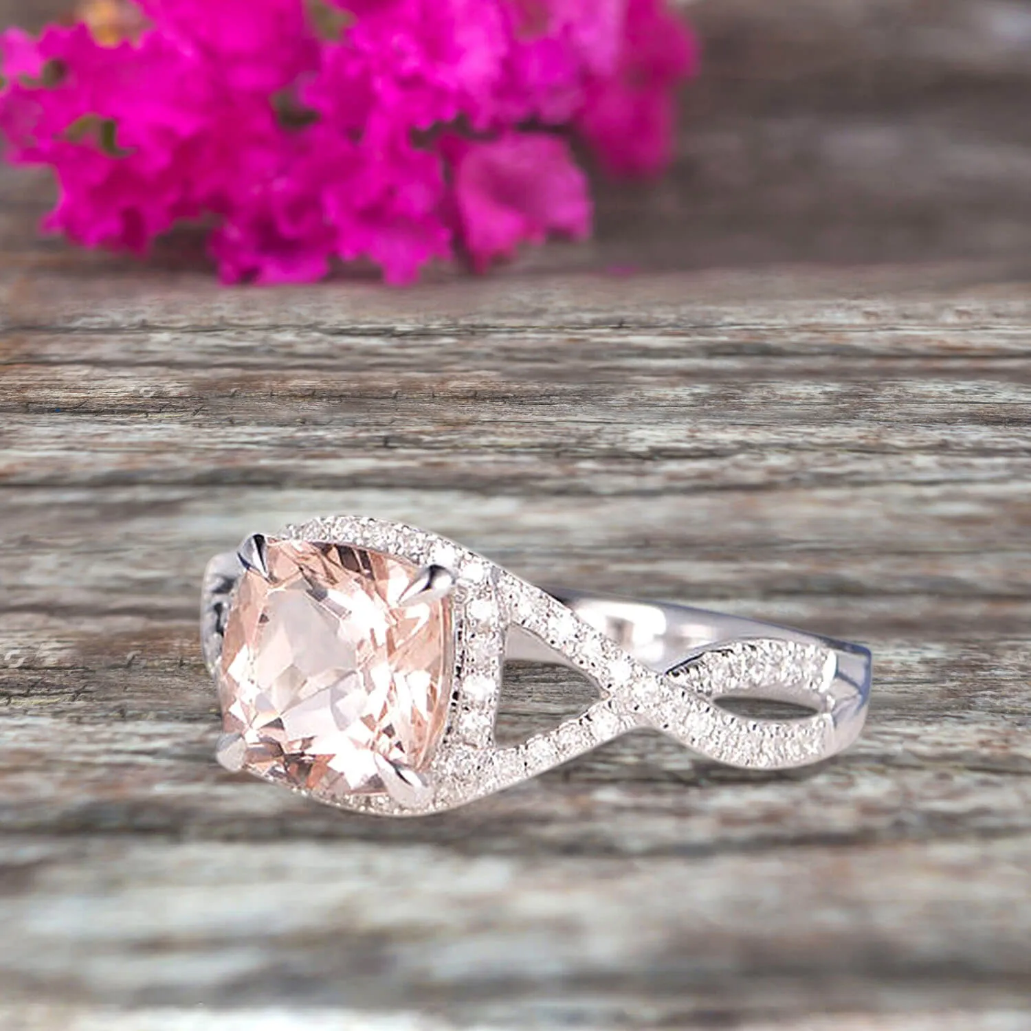 Staggering Looking Cushion Cut Morganite Engagement Ring 10k Rose Gold Halo Wedding Ring Anniversary Promise Surprisingly Ring