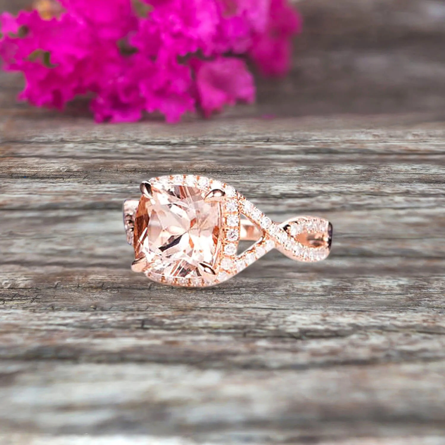 Staggering Looking Cushion Cut Morganite Engagement Ring 10k Rose Gold Halo Wedding Ring Anniversary Promise Surprisingly Ring