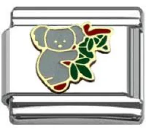 Stainless Steel 9mm Shiny Link with Koala Bear on Tree for Italian Charm Bracelet