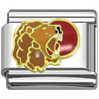 Stainless Steel 9mm Shiny 'Roaring Lion and Red Sun' Link for Italian Charm Bracelet