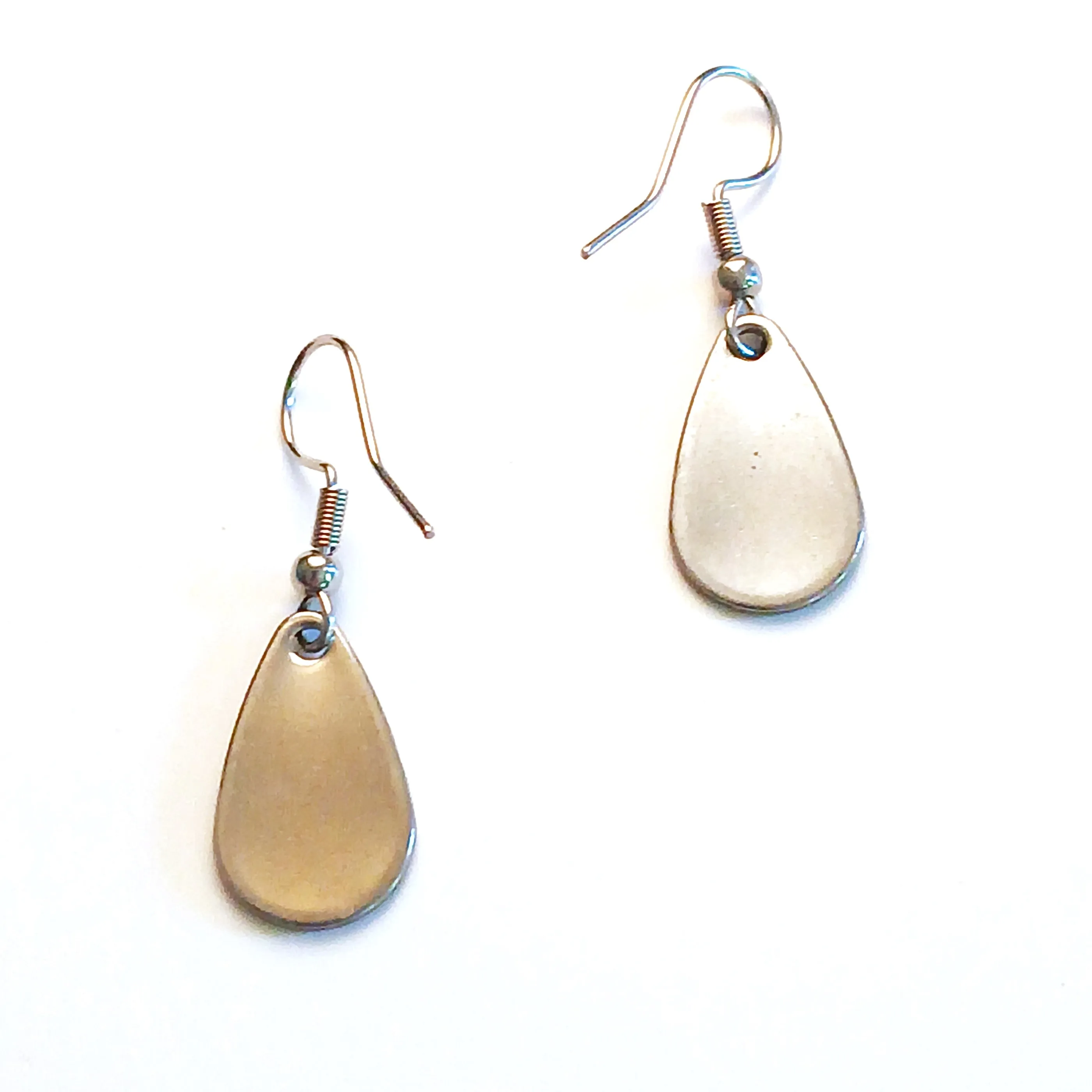 Stainless Steel & Ink Teardrop Earrings - Pink