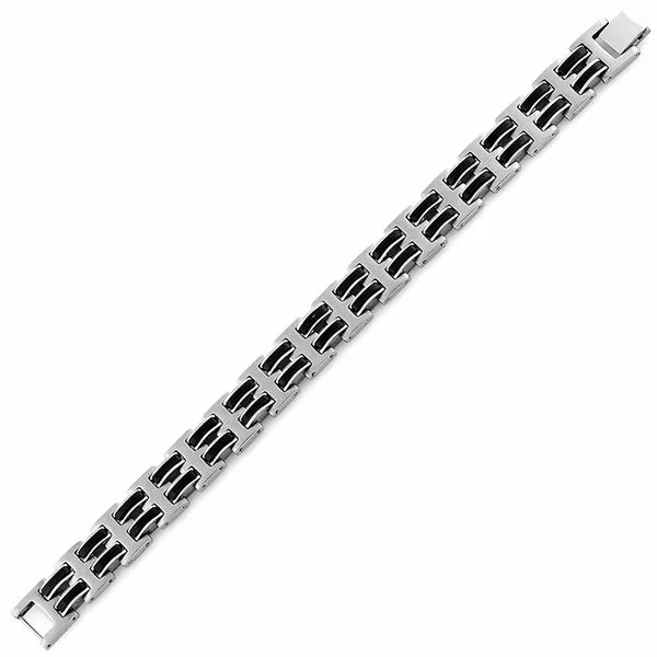 Stainless Steel Black Rubber Link Bracelet
