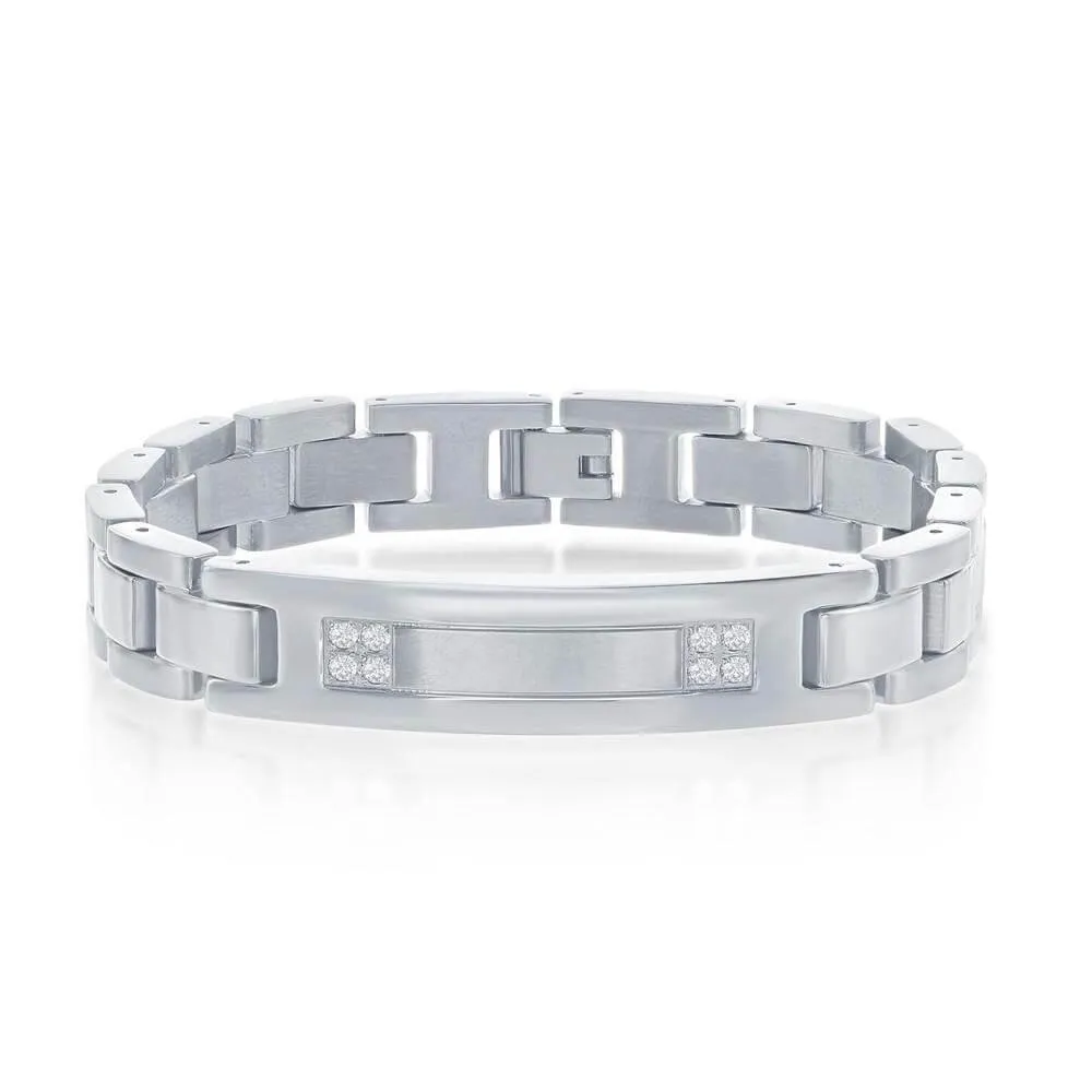 Stainless Steel CZ ID Link Bracelet
