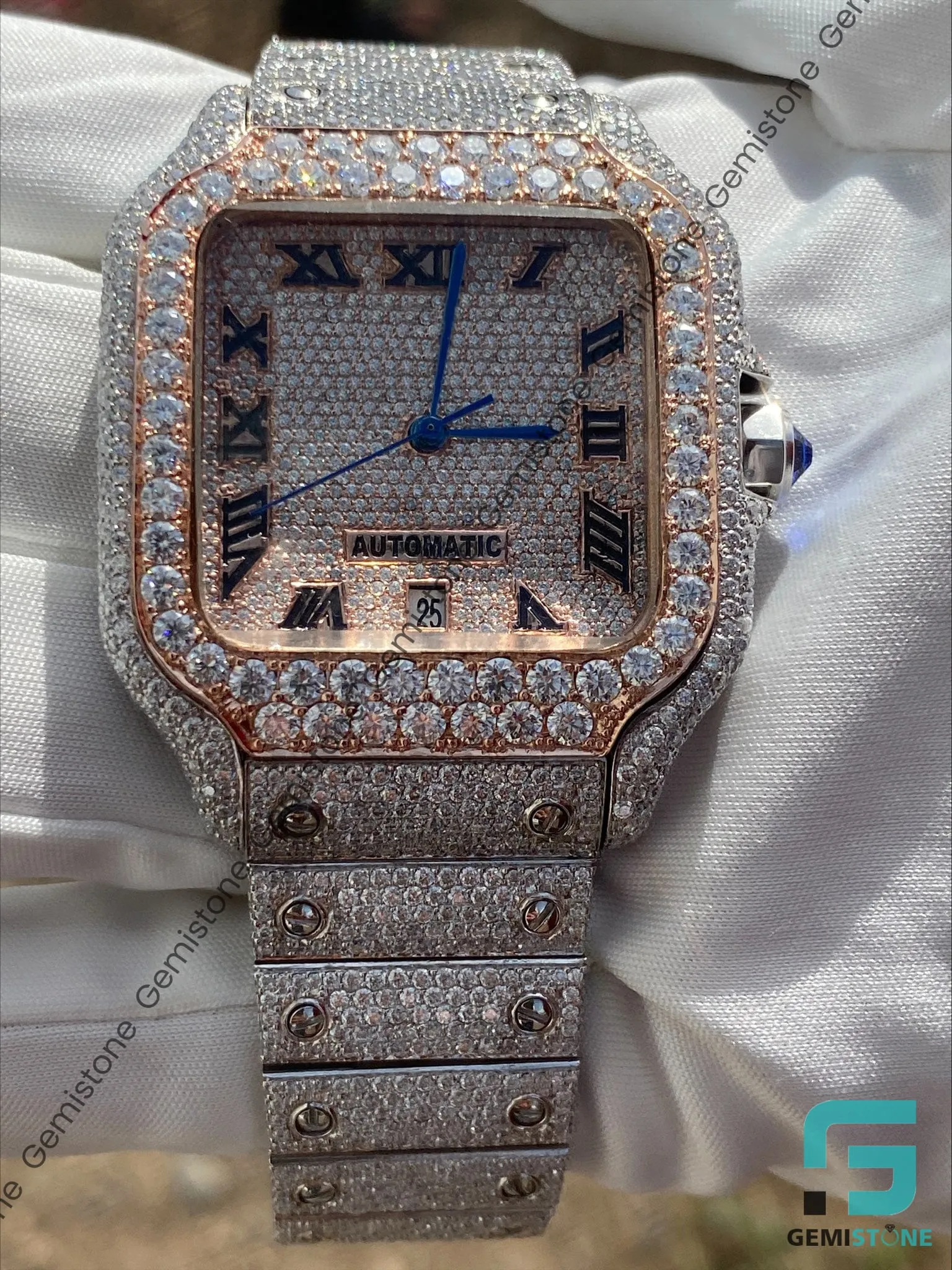 Stainless Steel VVS Moissanite Studded Diamond Two Tone Watch