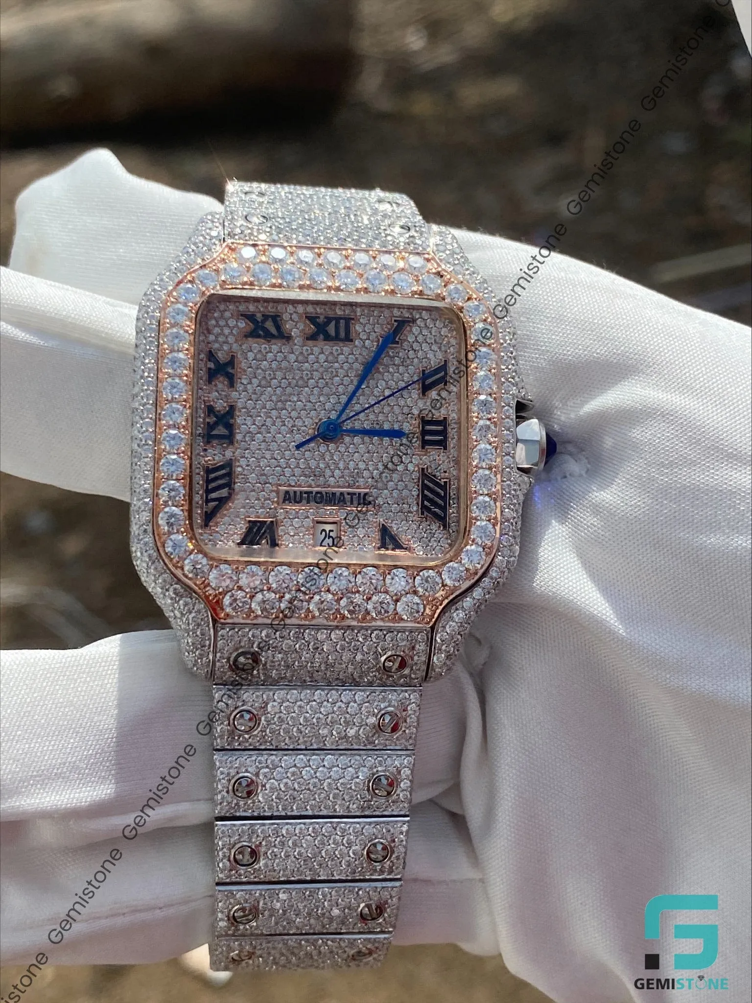 Stainless Steel VVS Moissanite Studded Diamond Two Tone Watch
