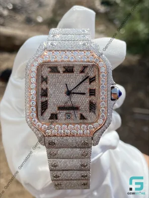 Stainless Steel VVS Moissanite Studded Diamond Two Tone Watch