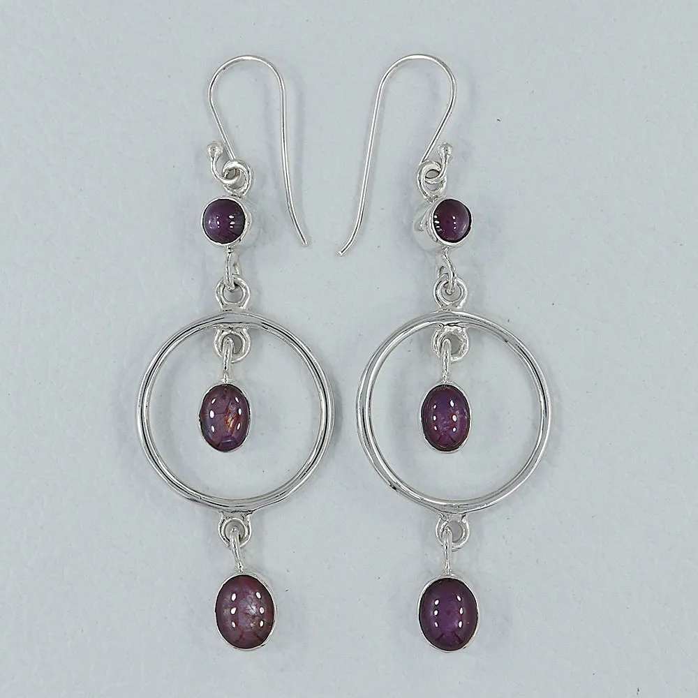 Star Ruby Silver Earrings