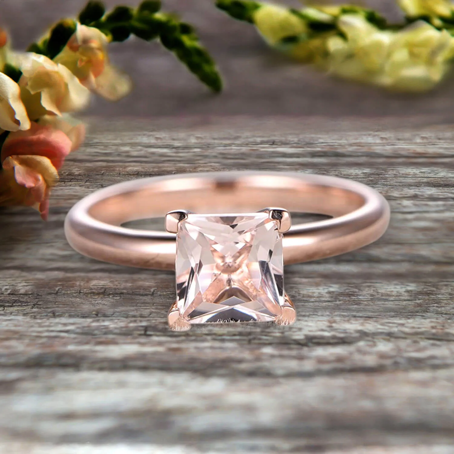Startling Morganite Solitaire Engagement Ring On 10k Rose Gold 1 Carat Cushion Cut Heart Prong Promise Band Anniversary Gift