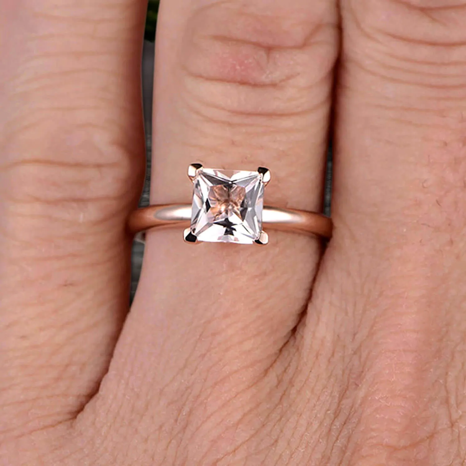 Startling Morganite Solitaire Engagement Ring On 10k Rose Gold 1 Carat Cushion Cut Heart Prong Promise Band Anniversary Gift