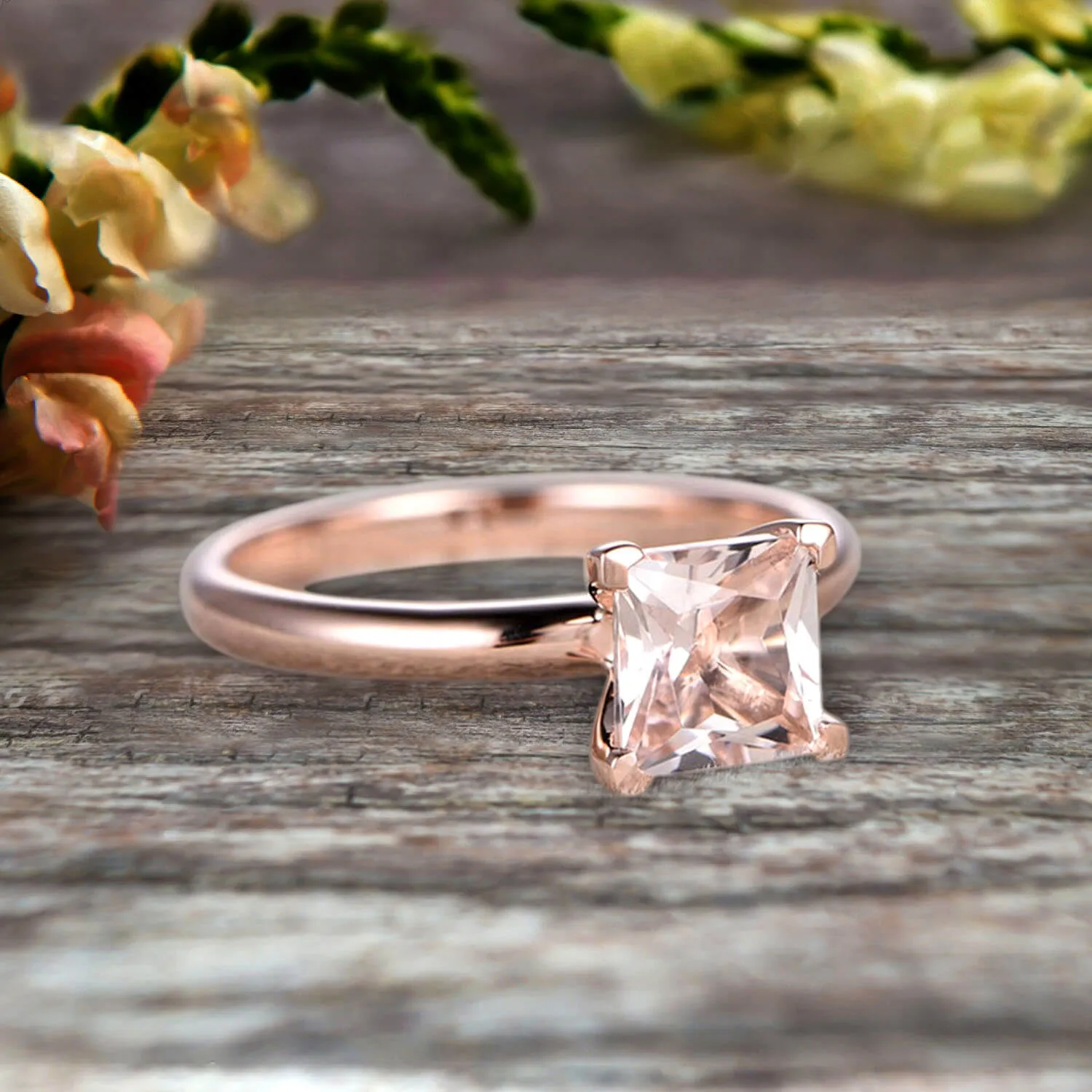 Startling Morganite Solitaire Engagement Ring On 10k Rose Gold 1 Carat Cushion Cut Heart Prong Promise Band Anniversary Gift