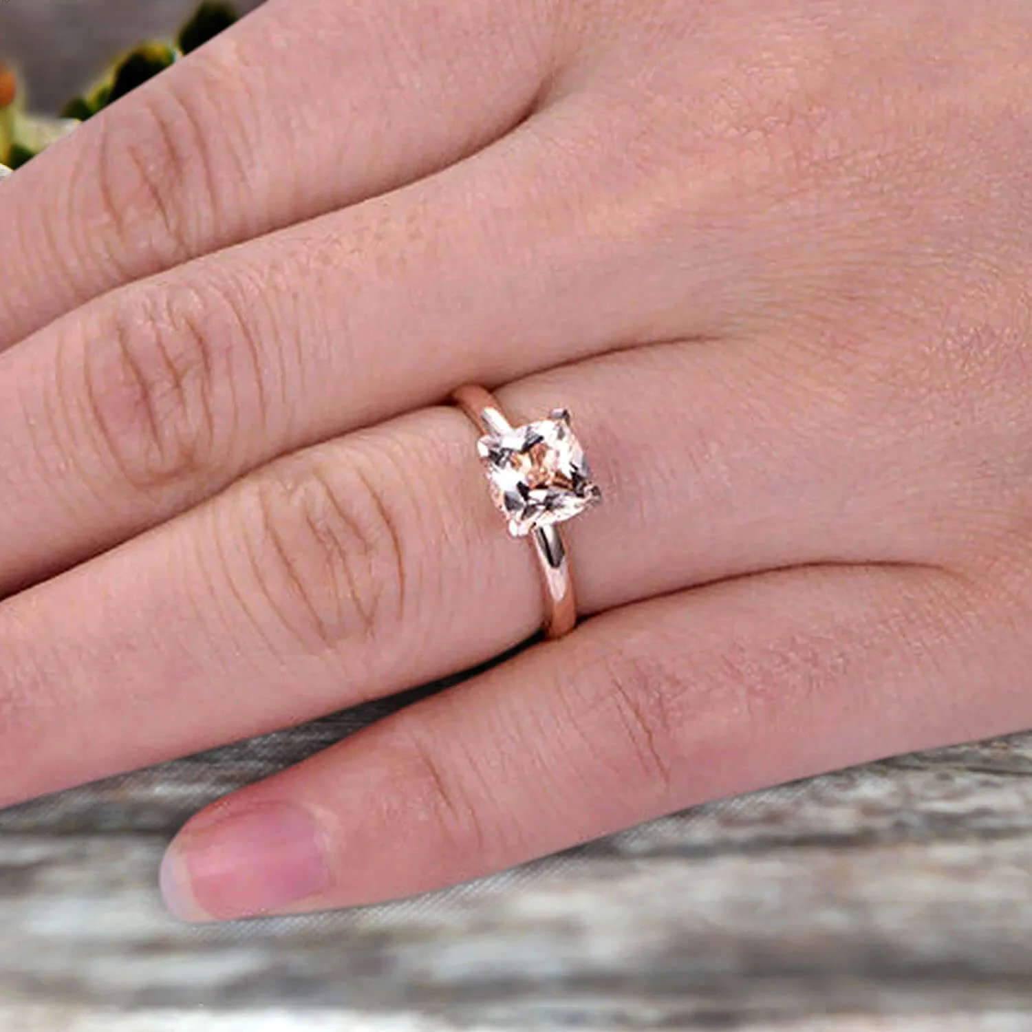 Startling Morganite Solitaire Engagement Ring On 10k Rose Gold 1 Carat Cushion Cut Heart Prong Promise Band Anniversary Gift