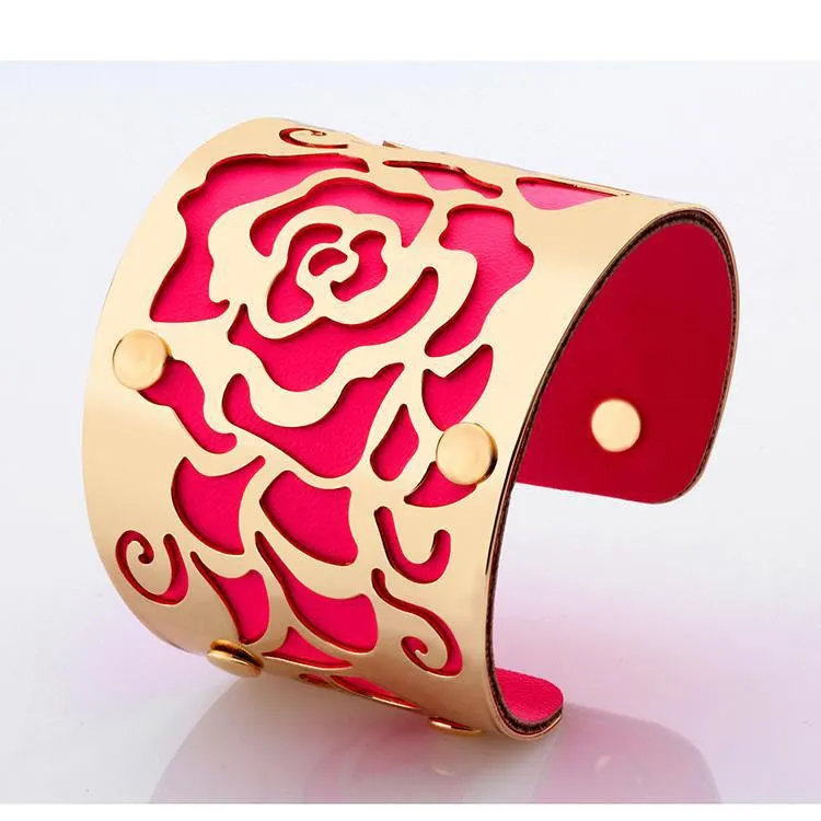 Steampunk Fashion Jewelry Cuff Bracelets Bangles Exaggerated Gold Color with Colorful Enamel Bracelets