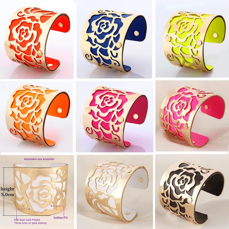 Steampunk Fashion Jewelry Cuff Bracelets Bangles Exaggerated Gold Color with Colorful Enamel Bracelets