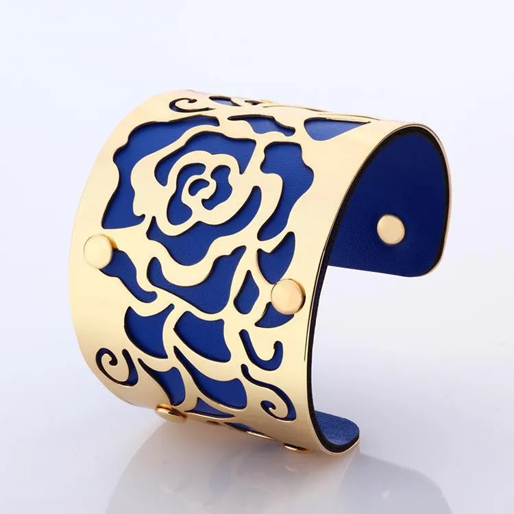 Steampunk Fashion Jewelry Cuff Bracelets Bangles Exaggerated Gold Color with Colorful Enamel Bracelets