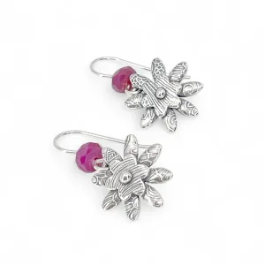 Sterling Flower Earrings with Rubies