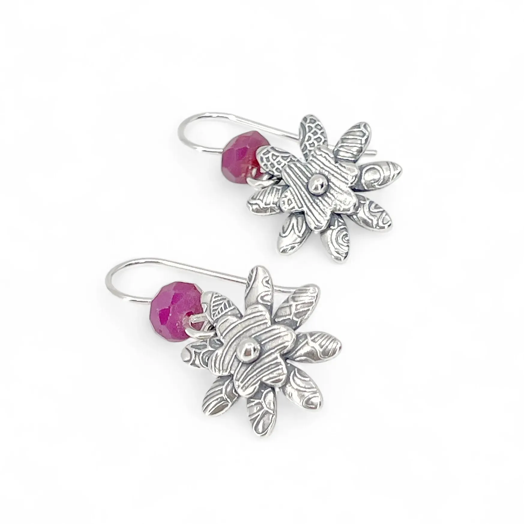 Sterling Flower Earrings with Rubies