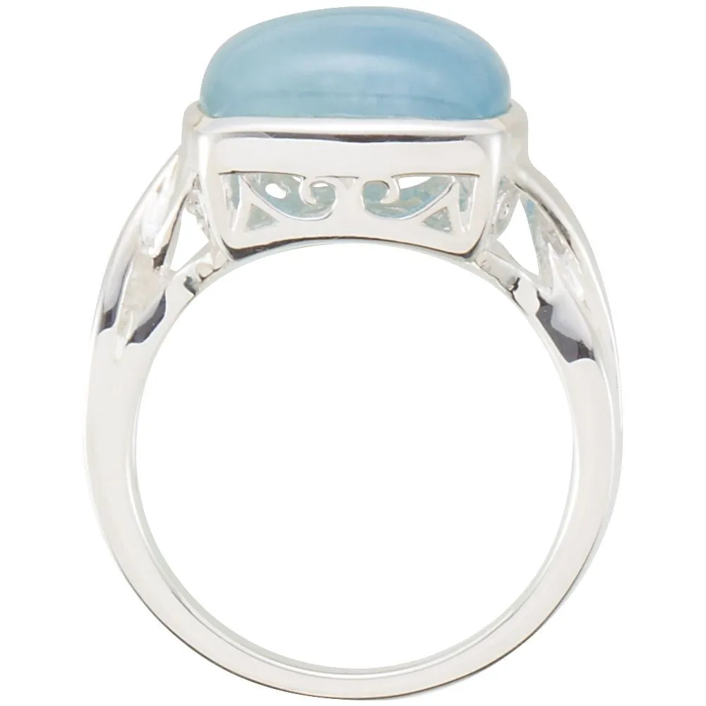 Sterling Silver 12x10mm Genuine Milky Aquamarine Ring, Size 8