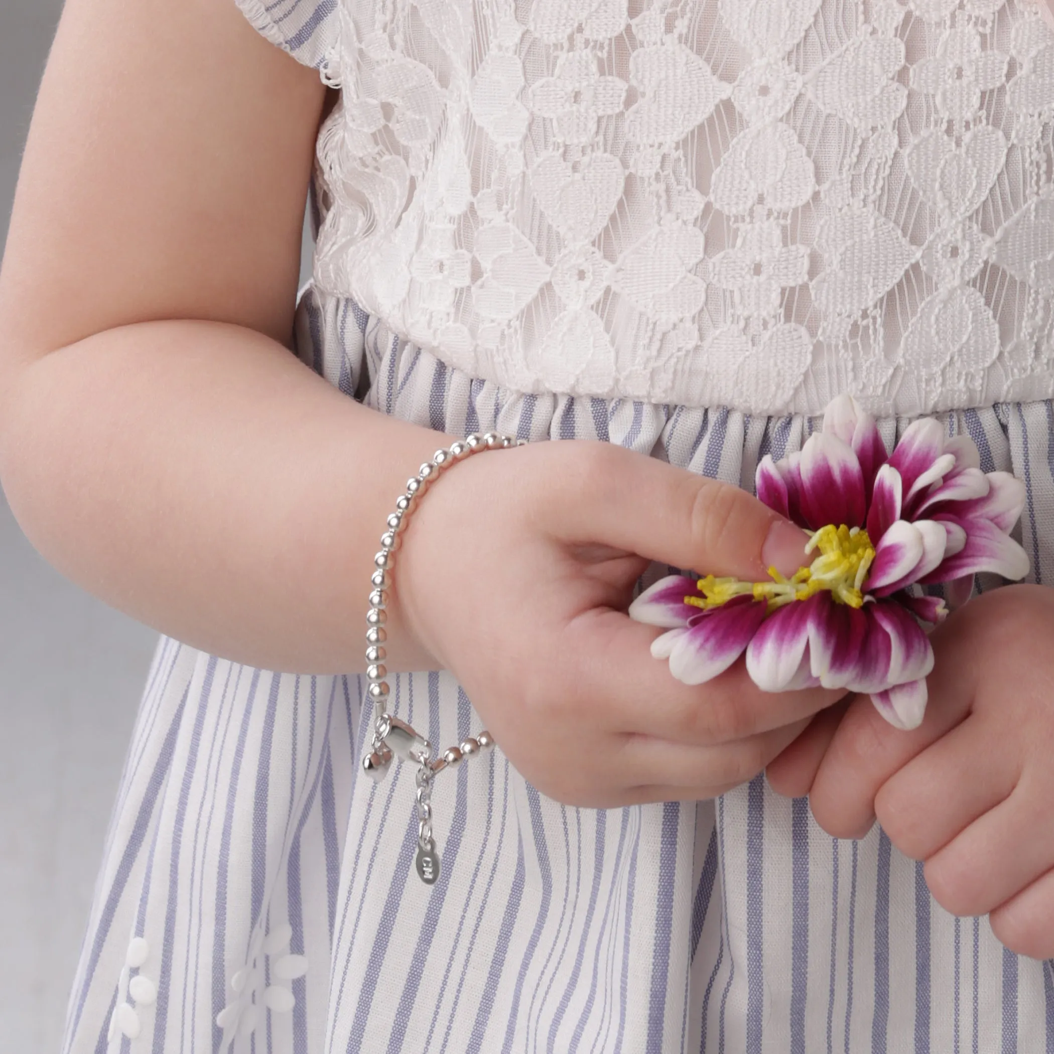 Sterling Silver Beaded Puff Heart Bracelet for Babies, Girls and Women