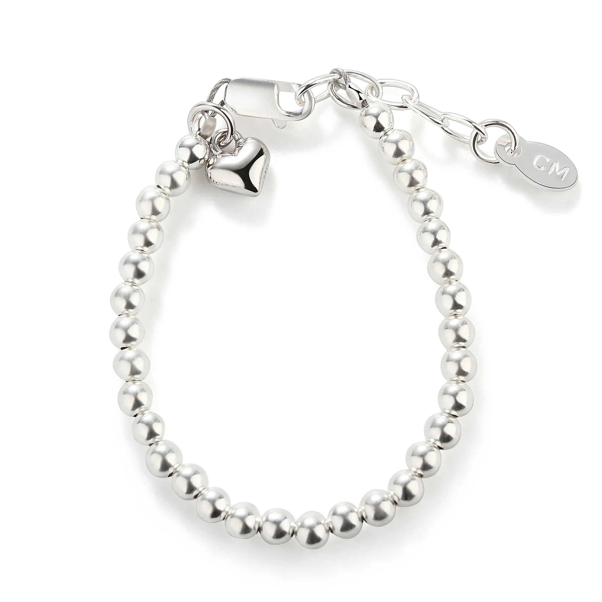 Sterling Silver Beaded Puff Heart Bracelet for Babies, Girls and Women