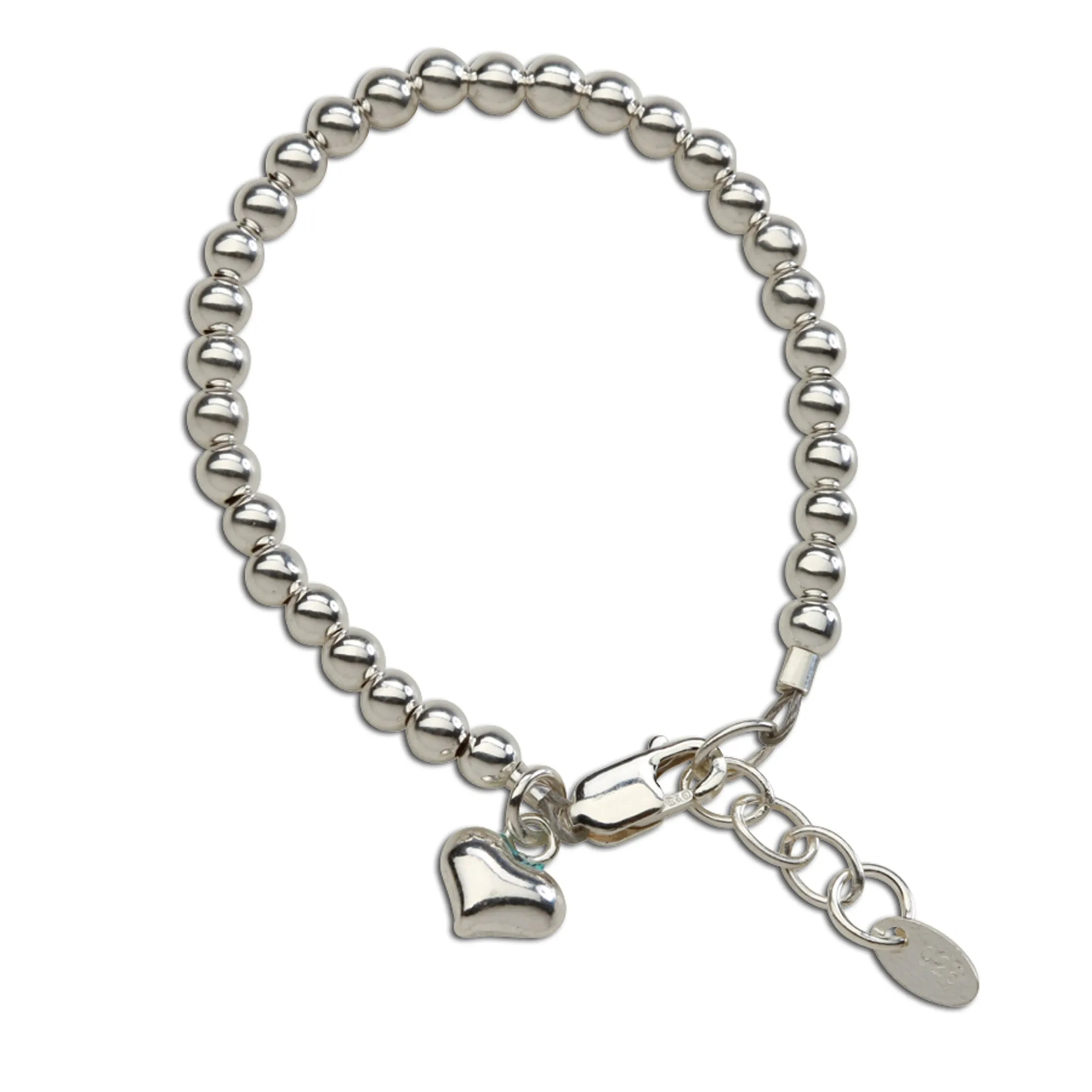Sterling Silver Beaded Puff Heart Bracelet for Babies, Girls and Women