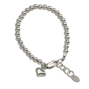 Sterling Silver Beaded Puff Heart Bracelet for Babies, Girls and Women