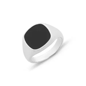 Sterling Silver Cushion Bezel Set Onyx Gentlemans Ring M3006
