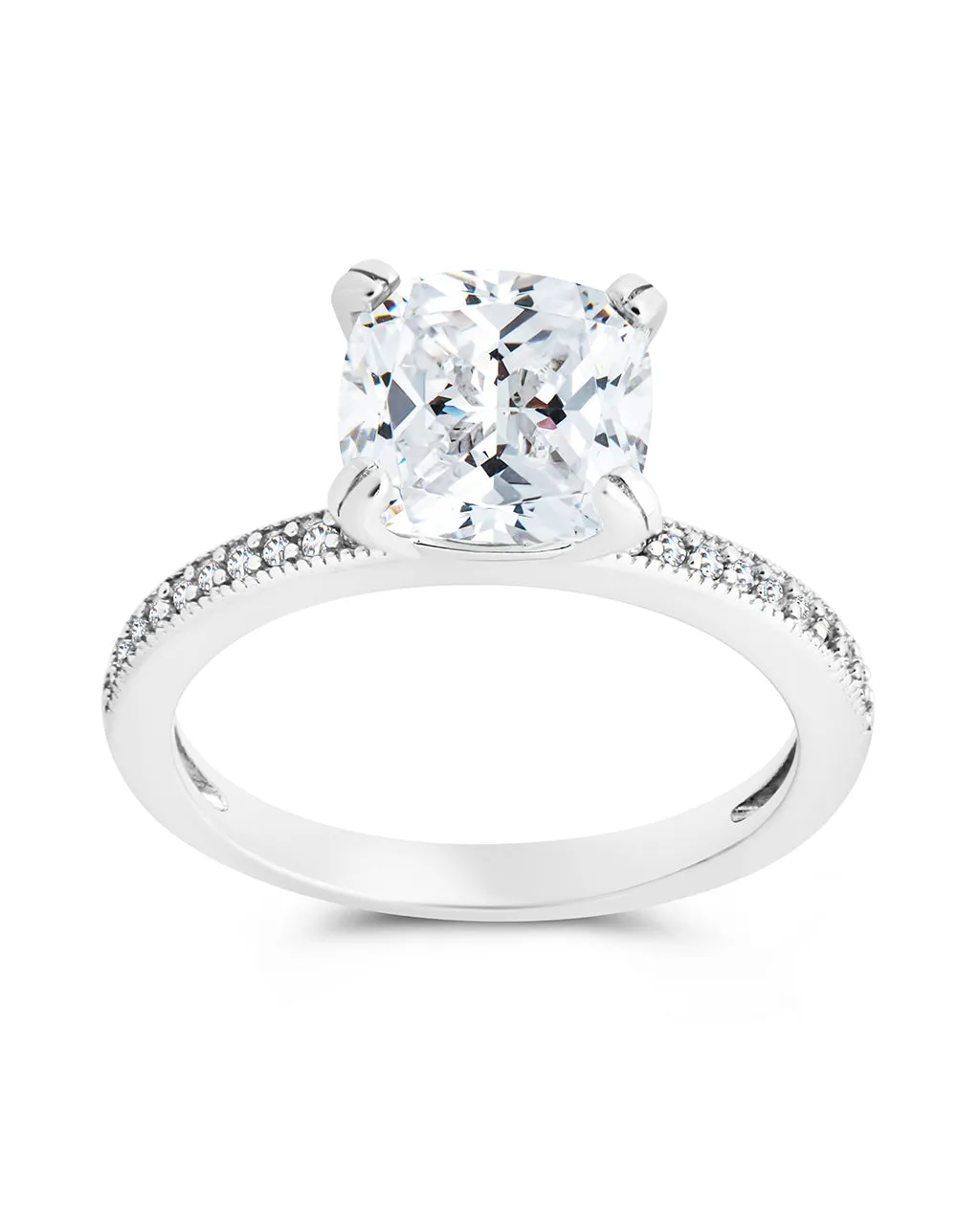 Sterling Silver Cushion CZ Solitaire Ring