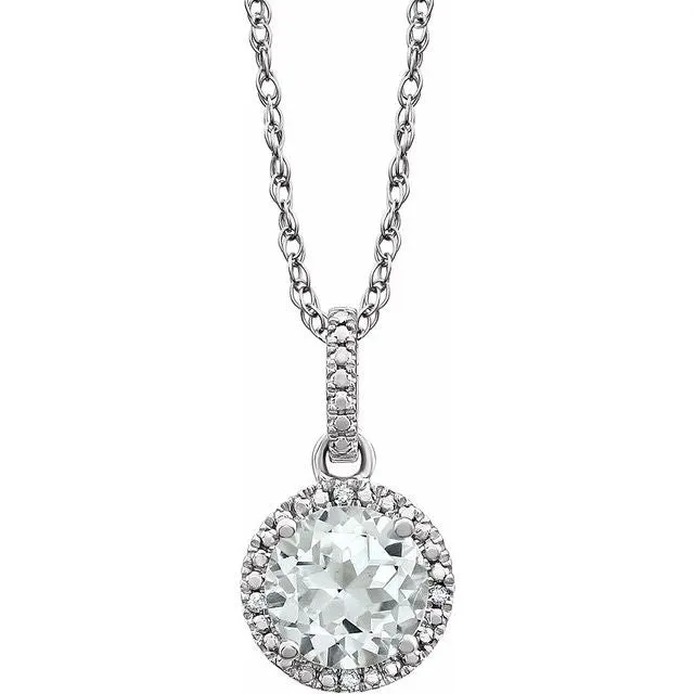 Sterling Silver Gemstone & .01 CTW Diamond 18" Halo-Style Necklace