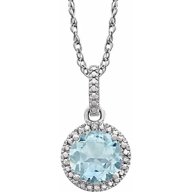 Sterling Silver Gemstone & .01 CTW Diamond 18" Halo-Style Necklace