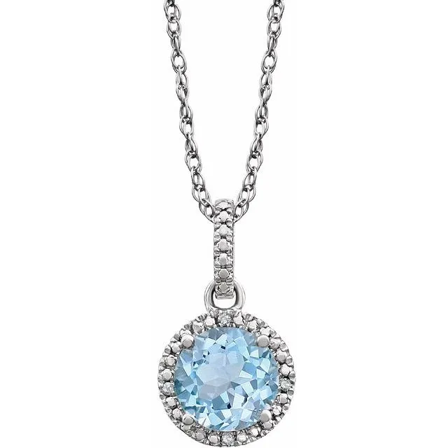 Sterling Silver Gemstone & .01 CTW Diamond 18" Halo-Style Necklace