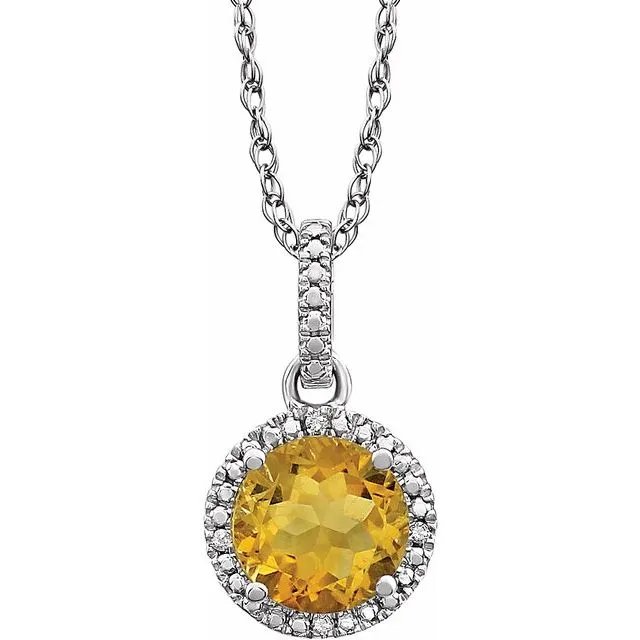 Sterling Silver Gemstone & .01 CTW Diamond 18" Halo-Style Necklace