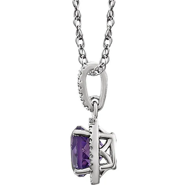 Sterling Silver Gemstone & .01 CTW Diamond 18" Halo-Style Necklace
