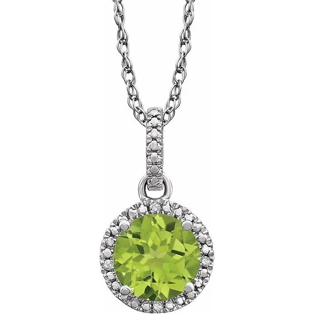 Sterling Silver Gemstone & .01 CTW Diamond 18" Halo-Style Necklace