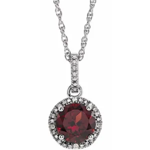 Sterling Silver Gemstone & .01 CTW Diamond 18" Halo-Style Necklace