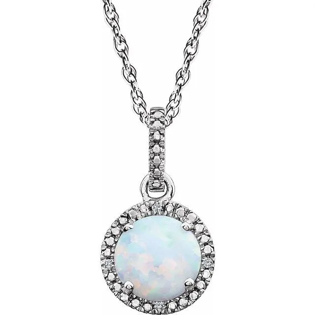 Sterling Silver Gemstone & .01 CTW Diamond 18" Halo-Style Necklace
