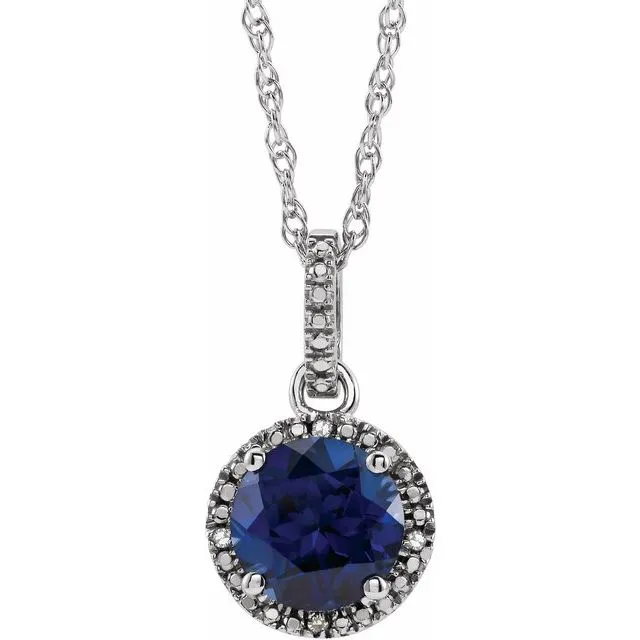 Sterling Silver Gemstone & .01 CTW Diamond 18" Halo-Style Necklace