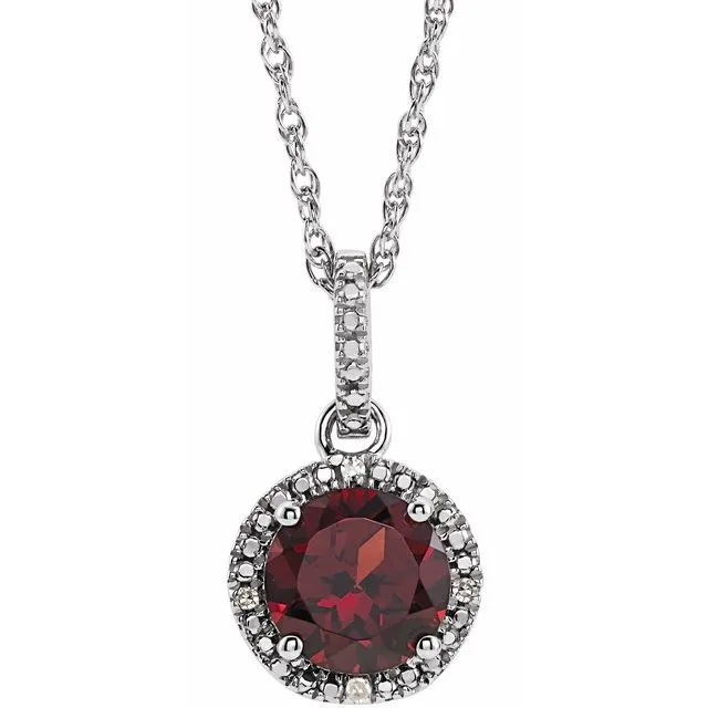 Sterling Silver Gemstone & .01 CTW Diamond 18" Halo-Style Necklace